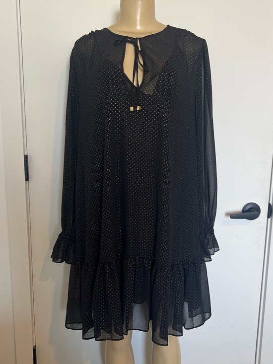 Michael Kors Dresses & Skirts - Michael Kors Black Sheer Polka Dot Ruffle-Trim Long Sleeve Dress